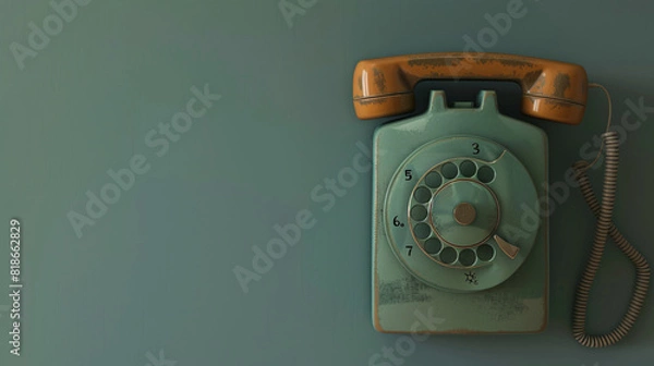 Obraz Vintage phone set into a solid wall with solid background.
