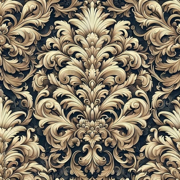 Fototapeta The image shows a seamless floral pattern on a black background. The flowers come in a variety of shapes and colors, including pink, yellow and blue. The flowers are evenly distributed along the black