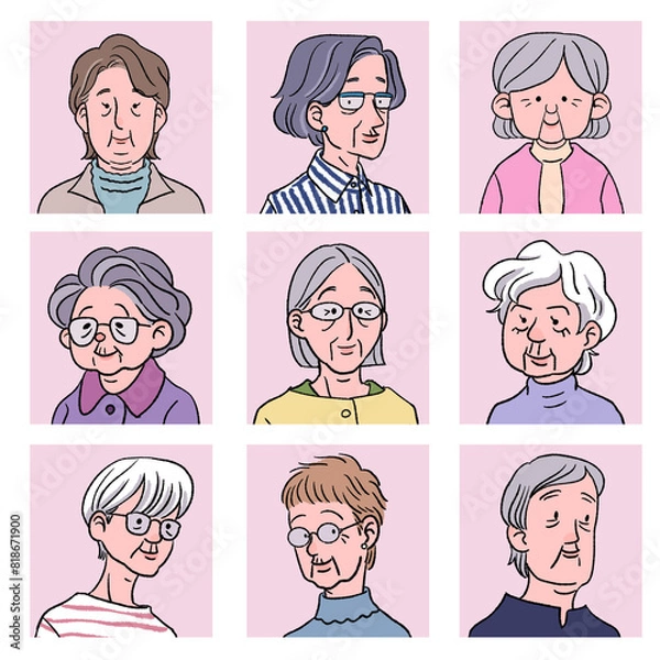 Obraz 色々なおばあちゃんのアイコンセット　笑顔