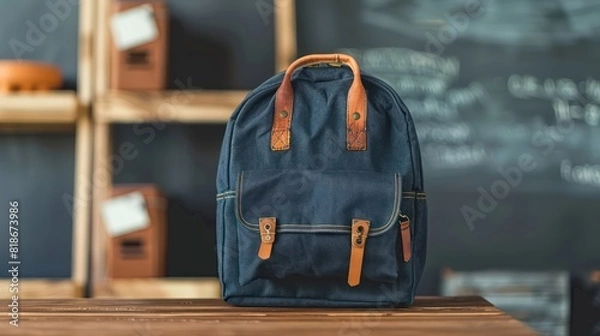 Fototapeta A backpack on a school desk. Isolated background. Back to school concept