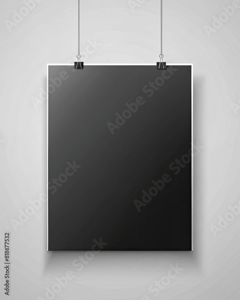 Fototapeta Hanging empty black frame on gray wall