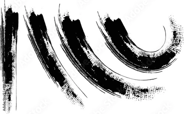 Fototapeta Set of Hand Drawn Grunge Brush Smears, Hand Drawn Grunge Brush vector, Vector Brush Stroke. Curved Dry Brush Stroke. Grunge Distress Textured Design Element. Black Painted Brush Stroke . Used As Banne