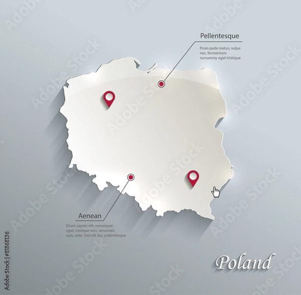 Obraz Polska mapa niebieski biały papier kartka wektor 3d
