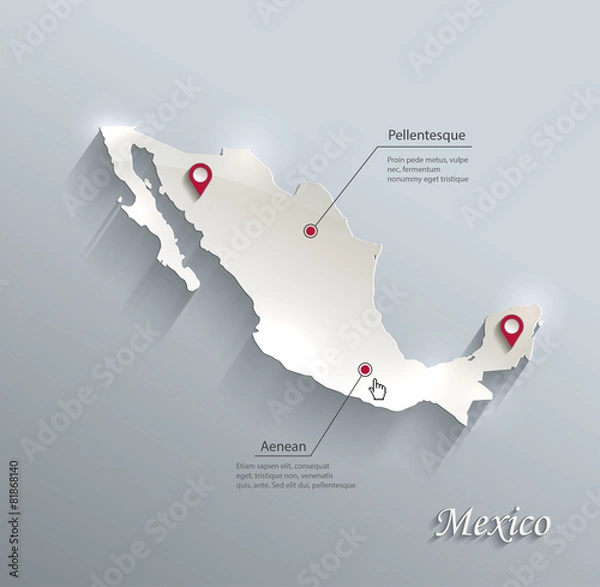 Obraz Mexico map blue white card paper 3D vector