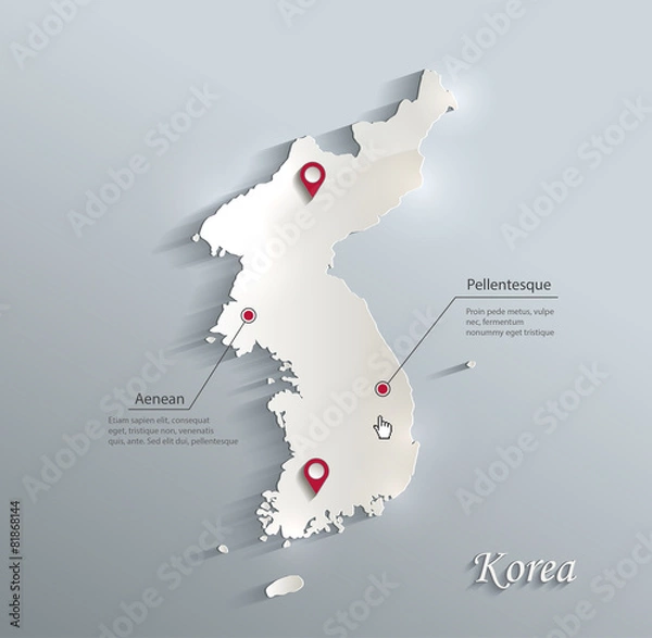 Obraz Korea map blue white card paper 3D vector