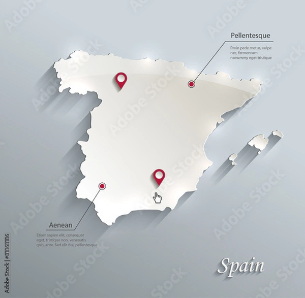 Obraz Spain map blue white card paper 3D vector