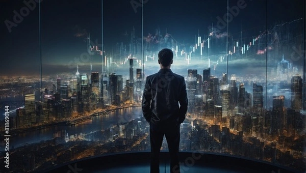 Fototapeta business people looking at graphic charts in the city