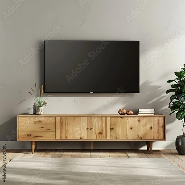 Fototapeta Frame mockup, ISO A paper size. Living room wall poster mockup. Interior mockup with house background. Modern interior design. 3D render