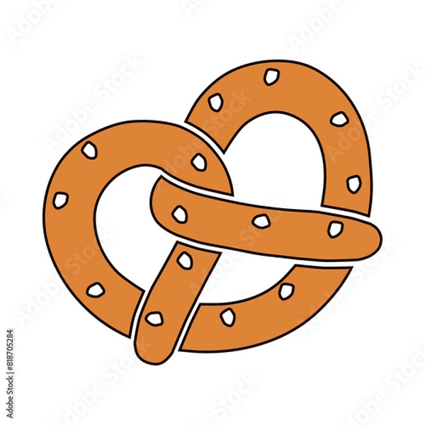 Fototapeta A colored brezel icon with a contour. A bakery product in the shape of a pretzel, popular in Southern Germany, Austria and German Switzerland. Vector illustration isolated on a white background.