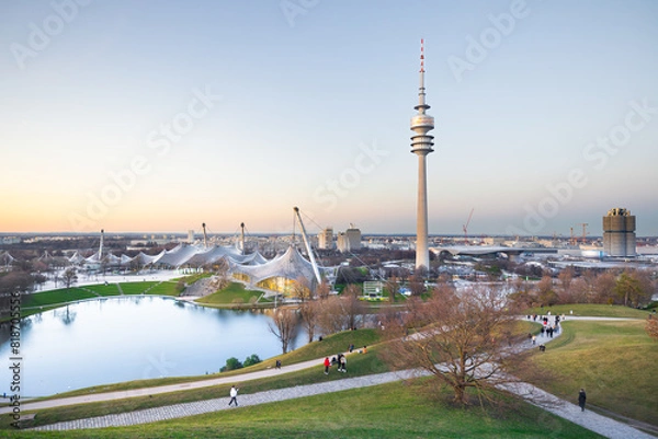 Fototapeta Olympiapark Munich 2024 in winter during sunset