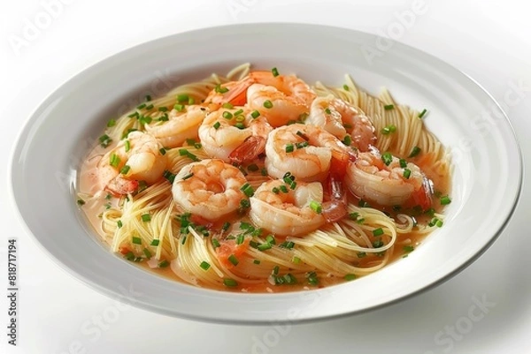 Fototapeta Savory Shrimp Scampi with Lemon Zest and Fresh Tomatoes