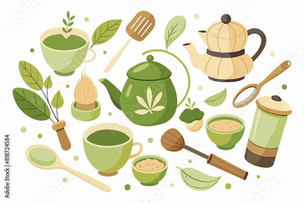 Obraz Green tea icon set