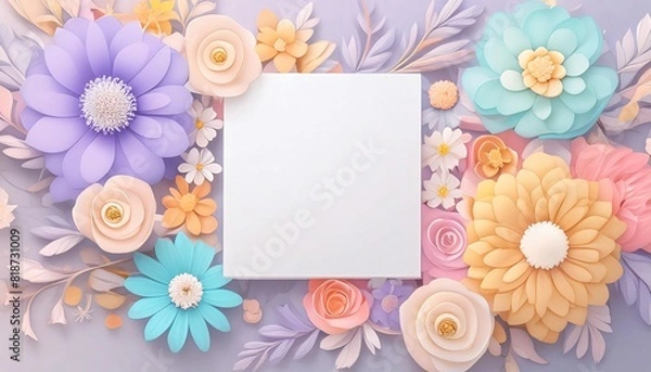 Fototapeta Flower arrangement with blank paper suitable for invitations, announcements, cards, or celebrations. Perfect for adding text or graphics. Generative AI
