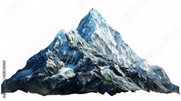 Fototapeta A mountain with snow on it is shown in a white background. The mountain is very tall and has a lot of snow on it. The image has a peaceful and serene mood, as the mountain is a symbol of nature