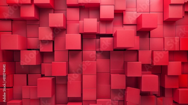 Fototapeta A red wall made of red blocks. The blocks are arranged in a way that creates a pattern. The wall is made of wood and has a rough texture