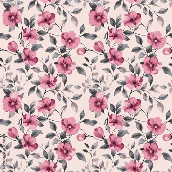 Fototapeta Floral pink color, form natural, seamless fabric pattern.