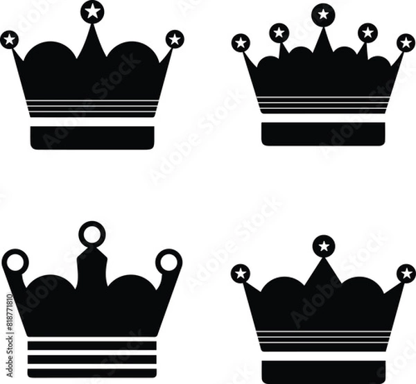 Fototapeta Big collection of quality crowns. Crown icon set. Collection of crown silhouette.