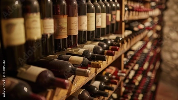 Obraz A wine cellar showcasing rows of vintage wine bottles.