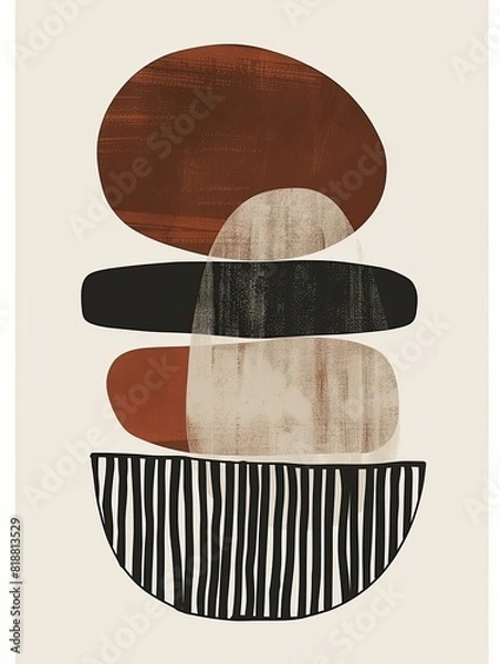 Fototapeta Irregular Oval Abstract: Stack Print in Scandinavian Palette, Hygge Minimalism