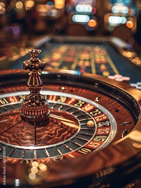 Fototapeta Close up photo of a luxury roulette wheel in a gambling casino, casino concept, gambling, slots concept