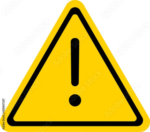 Fototapeta yellow warning triangle icon in png format. Warning sign with an exclamation point in a triangle. Road signs.