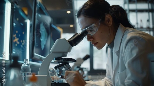 Fototapeta Pharmaceutical Researchers Examining Drug Compounds in State-of-the-Art Lab for Medical Advancements