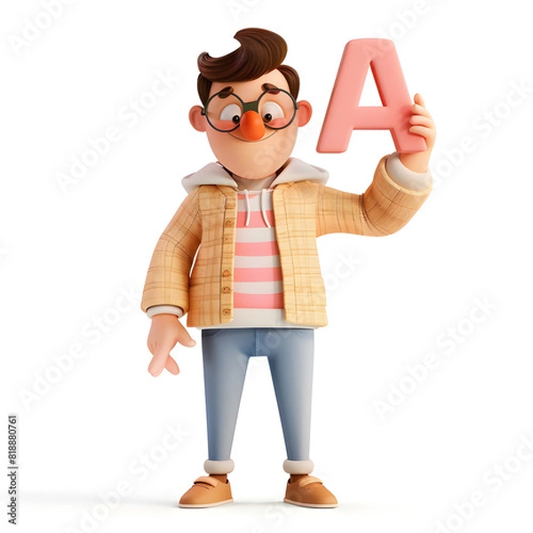 Obraz 알파벳을 들고 있는 3d 애니메이션 캐릭터