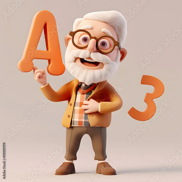 Obraz 알파벳을 들고 있는 3d 애니메이션 캐릭터