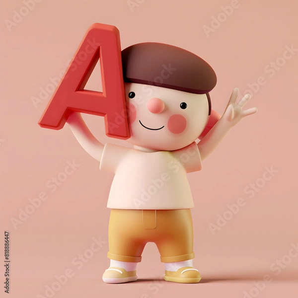 Obraz 알파벳을 들고 있는 3d 애니메이션 캐릭터