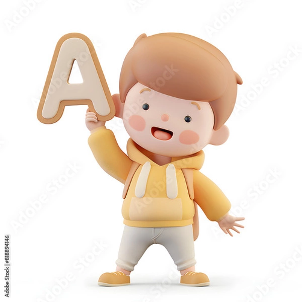 Obraz 알파벳을 들고 있는 3d 애니메이션 캐릭터
