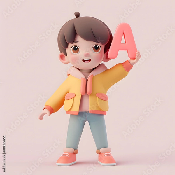 Obraz 알파벳을 들고 있는 3d 애니메이션 캐릭터