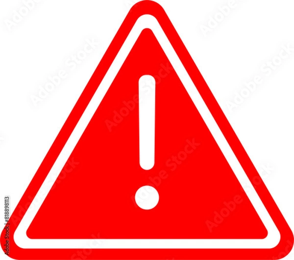 Fototapeta Red warning triangle icon in png format. Warning sign with an exclamation point in a triangle. Road signs.