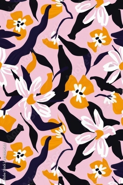 Fototapeta Abstract floral seamless pattern with stylized tulips. Bright summer flowers.
