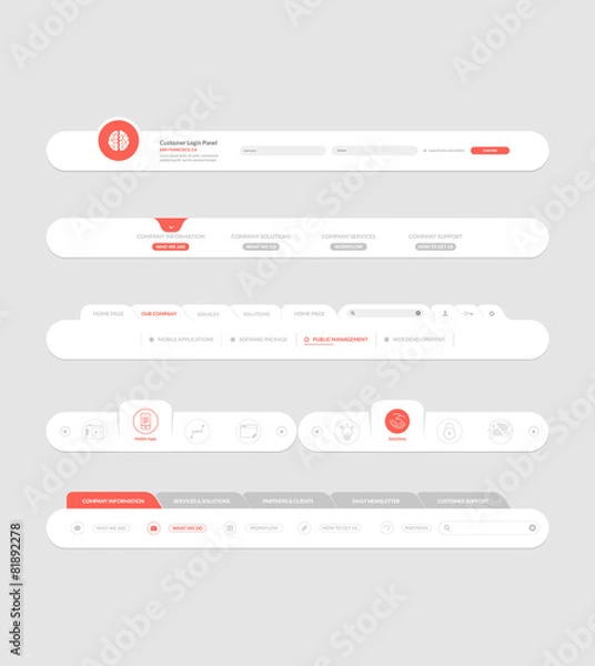 Fototapeta Flat website navigation elements with banners and concept icons