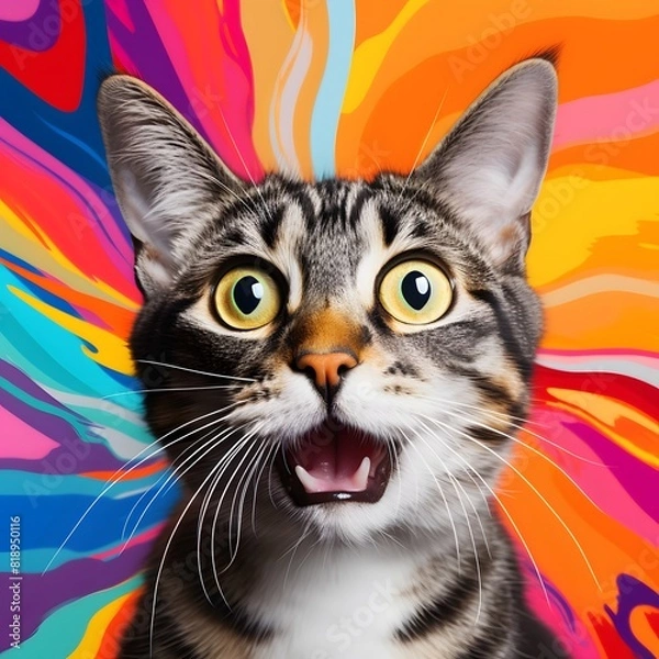 Obraz Realistic surprised cat with open mouth. Generative AI.