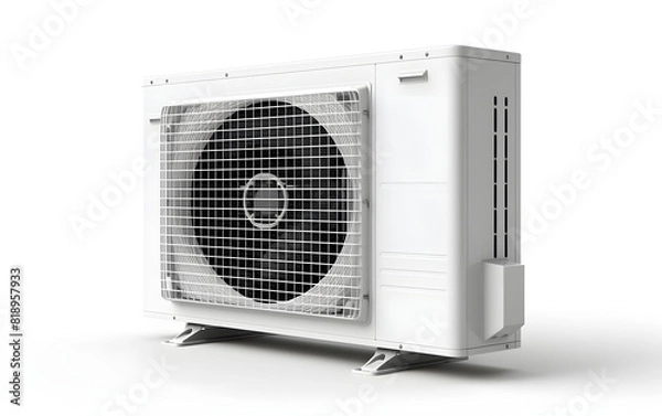 Obraz External air conditioner unit with compressor on a white background. Split air conditioning system, air compressor.