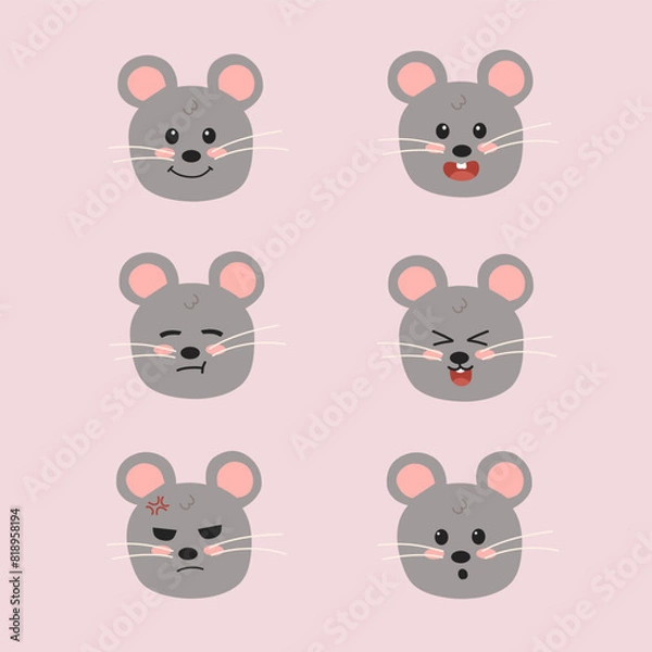 Obraz Cute little mouse with various emoticon vector set 