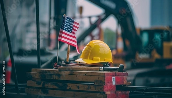 Fototapeta Independence celebration, construction workers concept