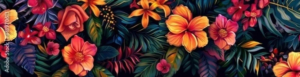Fototapeta Bold Summer Floral Patterns. With Copy Space, Abstract Background