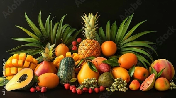 Fototapeta A colorful assortment of fruits and vegetables, including apples, oranges