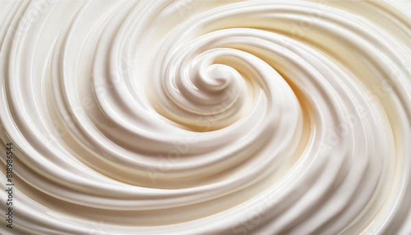 Obraz White cream background. Swirl blended mousse. Cosmetic or dairy product. Liquid spirals top view