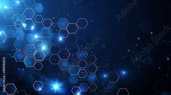 Fototapeta Abstract blue background with hexagon patterns and glowing lights for technology or science concept