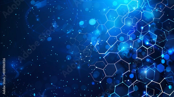 Fototapeta Abstract blue background with hexagon patterns and glowing lights for technology or science concept