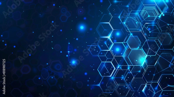 Fototapeta Abstract blue background with hexagon patterns and glowing lights for technology or science concept