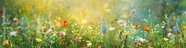 Fototapeta Abstract Summer Flower Meadow Patterns. With Copy Space, Abstract Background
