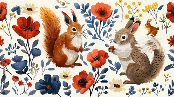 Obraz Sprinkle of Nature: The Tale of a Squirrel in Bloom