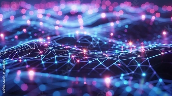 Fototapeta A mesh of glowing lines depicting a futuristic network