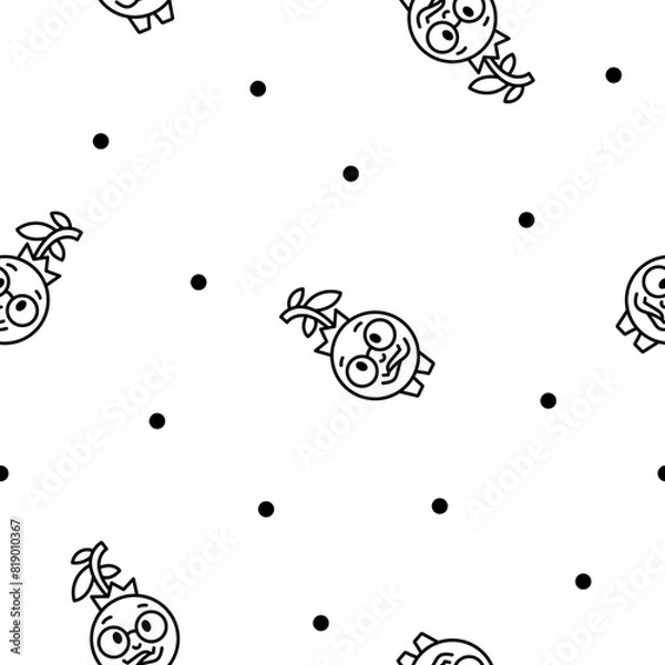 Obraz Kawaii blueberry cartoon character. Seamless pattern. Coloring Page. Cute fruit in different emotion. Hand drawn style. Vector drawing. Design ornaments.