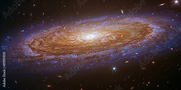 Fototapeta A spiral galaxy with a bright blue star in the center