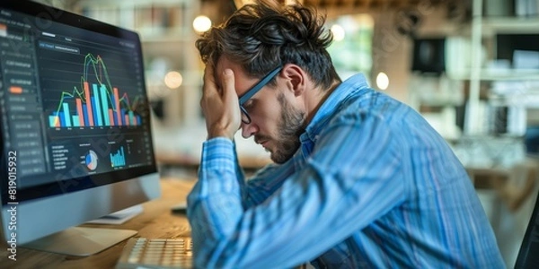 Fototapeta Frustrated Analyst Reviewing Financial Data on Computer